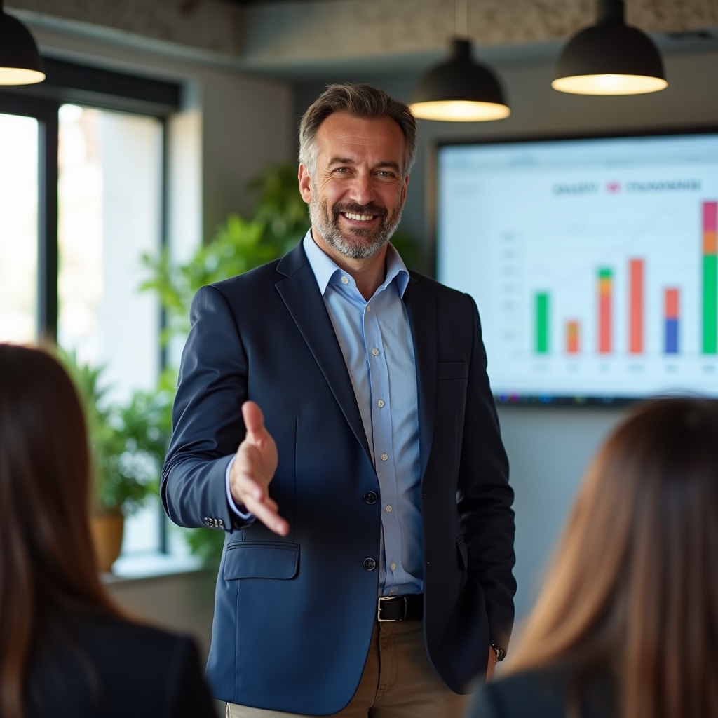 Formator prezentând workshop de educație financiară